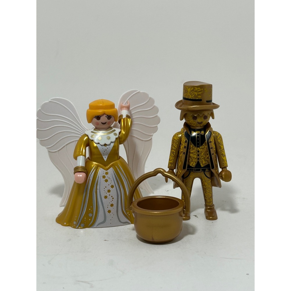 Playmobil Golden Angel and‎ Gentleman Figures with Cauldron Accessory Gold Set